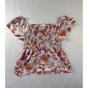 Monteau Los Angeles‎ Short Sleeve Floral Babydoll Peplum Shirt Women's Large